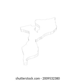Mozambique - Mapa de silueta de contorno delgado 3D negro de la zona del país. Ilustración vectorial plana simple