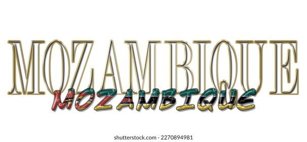 MOZAMBIQUE 3d light bulb alphabet with gold frame isolated on white background. gold glossy dripping  font. Vector illustration.