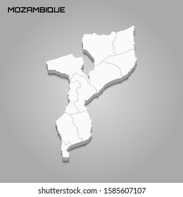 Mozambique 3d map with borders of regions. Vector illustration