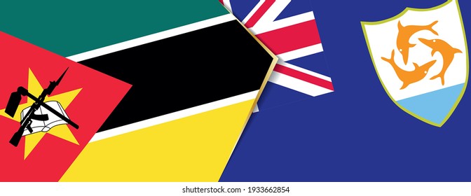 Mosambik und Anguilla Flaggen, zwei Vektorfahnen Symbol für Beziehung oder Konfrontation.