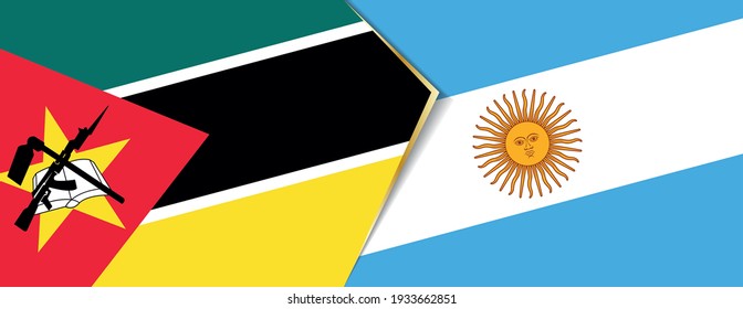 Mozambique and Argentina flags, two vector flags symbol of relationship or confrontation.