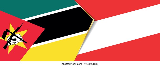 Banderas de Mozambique y Austria, dos banderas vectoriales símbolo de relación o enfrentamiento.