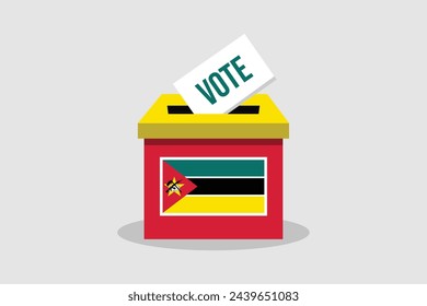 Mozambique Ballot Box Flat and minimalist vector illustration concept. Vote Conceptual Art. Elections.