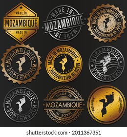 Mozambique Business Metal Stamps. Gold Made In Product Seal. National Logo Icon. Symbol Design Insignia Country.