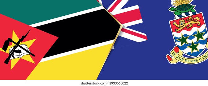 Mozambique and Cayman Islands flags, two vector flags symbol of relationship or confrontation.