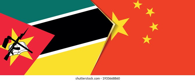Mosambik und China sind Flaggen, zwei Vektorflaggen Symbol für Beziehung oder Konfrontation.