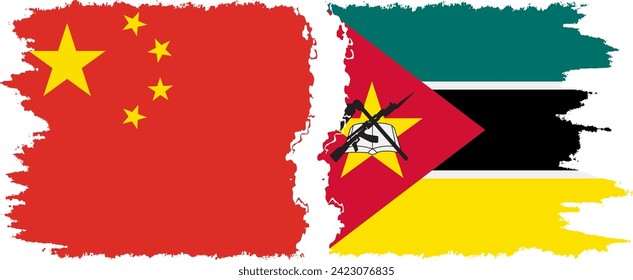 Mozambique and China grunge flags connection, vector