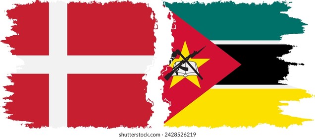Mozambique y Dinamarca grunge banderas de conexión, vector
