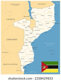 Mozambique - mapa detallado con divisiones administrativas y bandera del país. Ilustración del vector