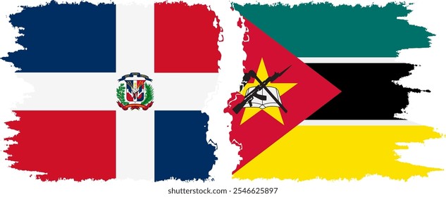 Mozambique and Dominican Republic grunge flags connection, vector