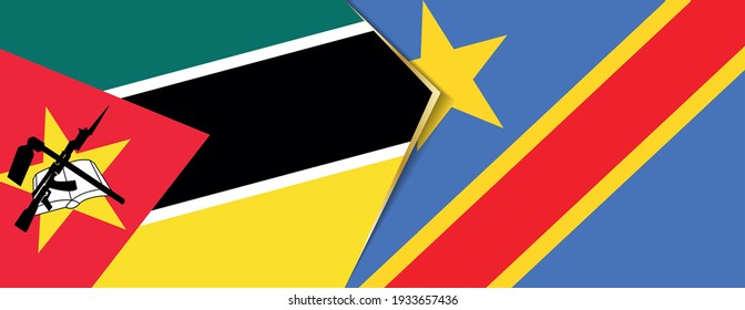Mozambique and DR Congo flags, two vector flags symbol of relationship or confrontation.