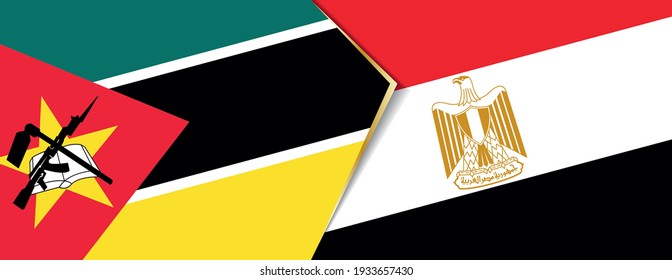 Mozambique and Egypt flags, two vector flags symbol of relationship or confrontation.