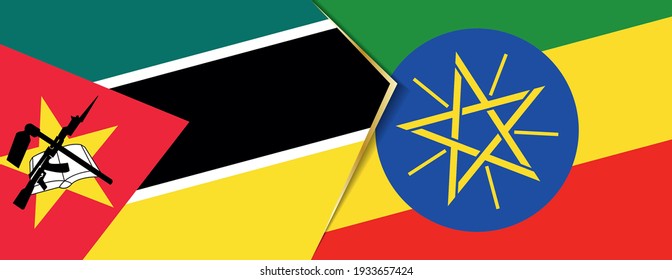 Mozambique and Ethiopia flags, two vector flags symbol of relationship or confrontation.