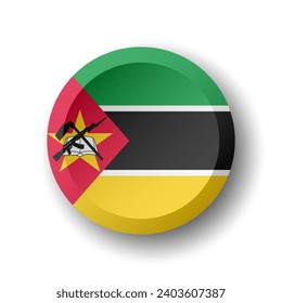 Mozambique flag - 3D circle button with dropped shadow. Vector icon.