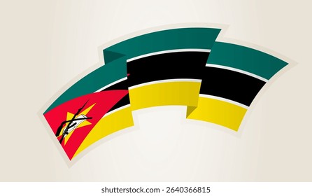 Mozambique Flag in Abstract Ribbon Shape, National Symbol of the Mozambique. This vector is ideal for use in national events, Independence Day, international sports competitions.