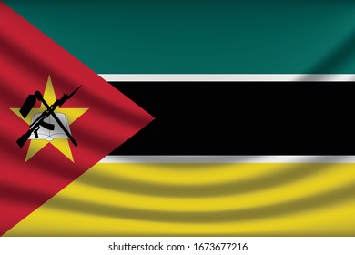 Fondo de la bandera de Mozambique con textura de tela. Indicador Mozambique, ilustración vectorial eps10. - Vector