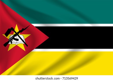 Mozambique flag background with cloth texture. Mozambique Flag vector illustration.