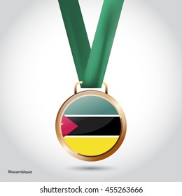 Mozambique Flag in Bronze Medal. Vector Illustration. RIO Olympic Game Bronze Medal. Vector Illustration