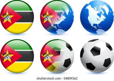 Mozambique Flag Button with Global Soccer Event Original Illustration