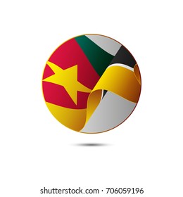 Mozambique flag button with shadow on a white background. Vector illustration.