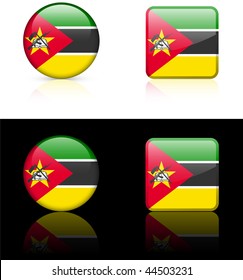 mozambique Flag Buttons on White and Black Background