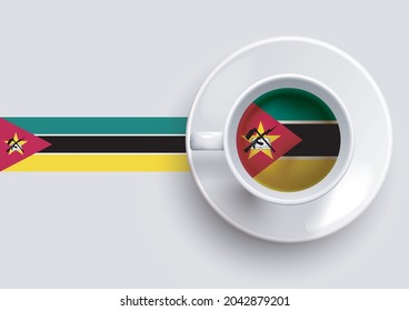 Mosambik	Fahne mit Kaffee auf der Draufsicht, Vektorgrafik. 
