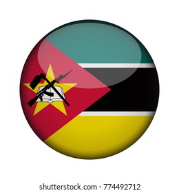 mozambique Flag in glossy round button of icon. mozambique emblem isolated on white background. National concept sign. Independence Day. Vector illustration.