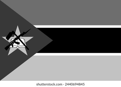 Bandera de Mozambique - ilustración vectorial monocromática en escala de grises. Bandera en blanco y negro