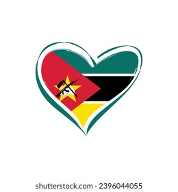 Mozambique flag with a heart shape, isolated on a white background for Mozambique Independence Day. Vector illustration.