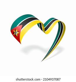 Mozambique flag heart shaped ribbon. Vector illustration.