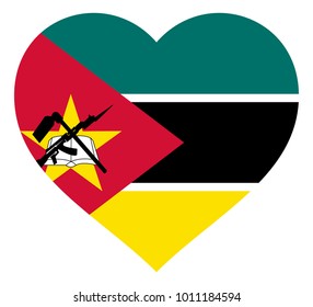 mozambique flag in heart vector illustration sign. Flag of mozambique in the shape of Heart with contrasting contour, symbol of love for his country or valentine day, patriotism.