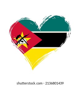 Mozambique flag heart-shaped grunge background. Vector illustration.