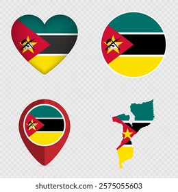 Mozambique Flag Icons Pack. Vector illustration.