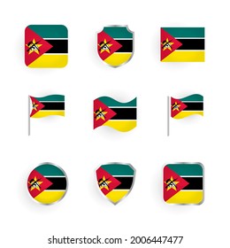 Mozambique Flag Icons Set Stylish Design