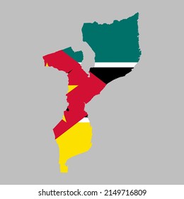 Mozambique flag inside the Mozambique map borders vector illustration