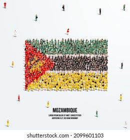Mozambique Flag. A large group of people form to create the shape of the Mozambique flag. Vector Illustration.