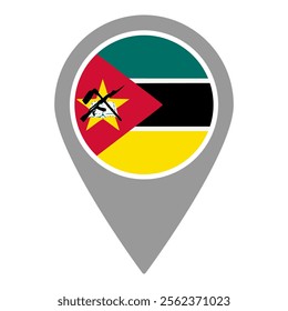 Mozambique flag location pin, flag application, Flag on Location Pin, graphic design, map pointer, vector illustration.