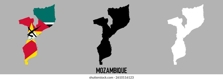 mozambique flag and map shape black and gray color.