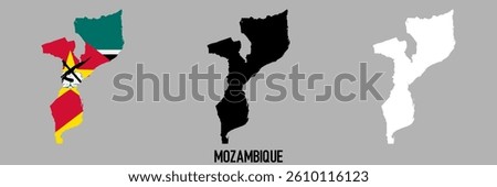 mozambique flag and map shape black and gray color.