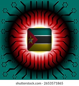 Mozambique Flag Microchip - Digital African National Symbol Processor Badge