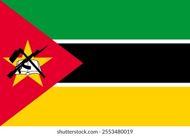 Mozambique flag in official colors, dimensions and aspect ratio. Vector flag symbolizing national pride, identity, heritage, patriotism and authority