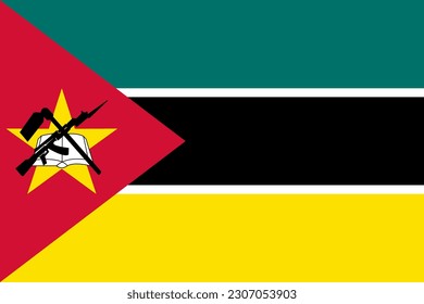 Mozambique flag, official colors and proportion. Vector illustration.