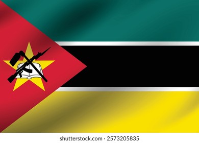 Mozambique flag official colors and proportion digital vector illustration. Pleated flag.