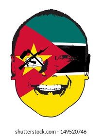 A Mozambique flag on a face, isolated against white. 