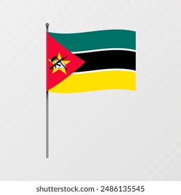 Mozambique flag on flagpole. Vector illustration.