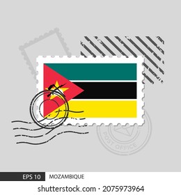 Mozambique flag postage stamp. Isolated vector illustration on grey post stamp background and specify is vector eps10.