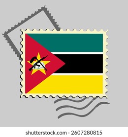 Mozambique flag postage stamp. Isolated vector illustration on grey post stamp background