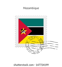 Mozambique Flag Postage Stamp on white background. Vector illustration.