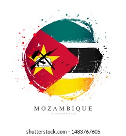 Mozambique flag in the shape of a big circle. Vector illustration on a white background. Brush strokes are drawn by hand. Independence Day.
