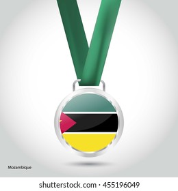 Mozambique Flag in Silver Medal. Vector Illustration. RIO Olympic Game silver Medal. Vector Illustration